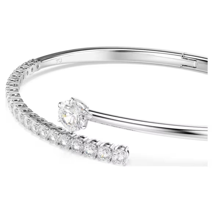 Matrix bangle Round cut, White, Rhodium plated